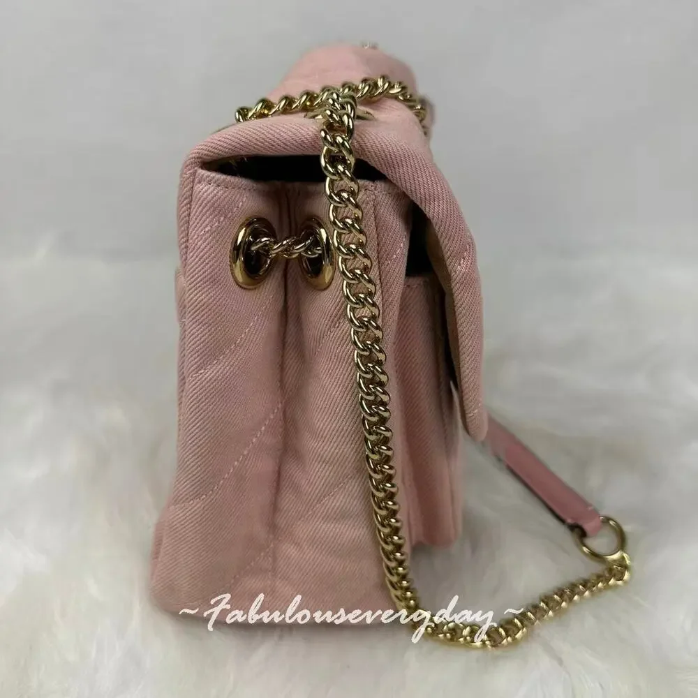 Coach Elodie Crossbody Bag In Loved Denim With Quilting CER78 Gold/Light Pink